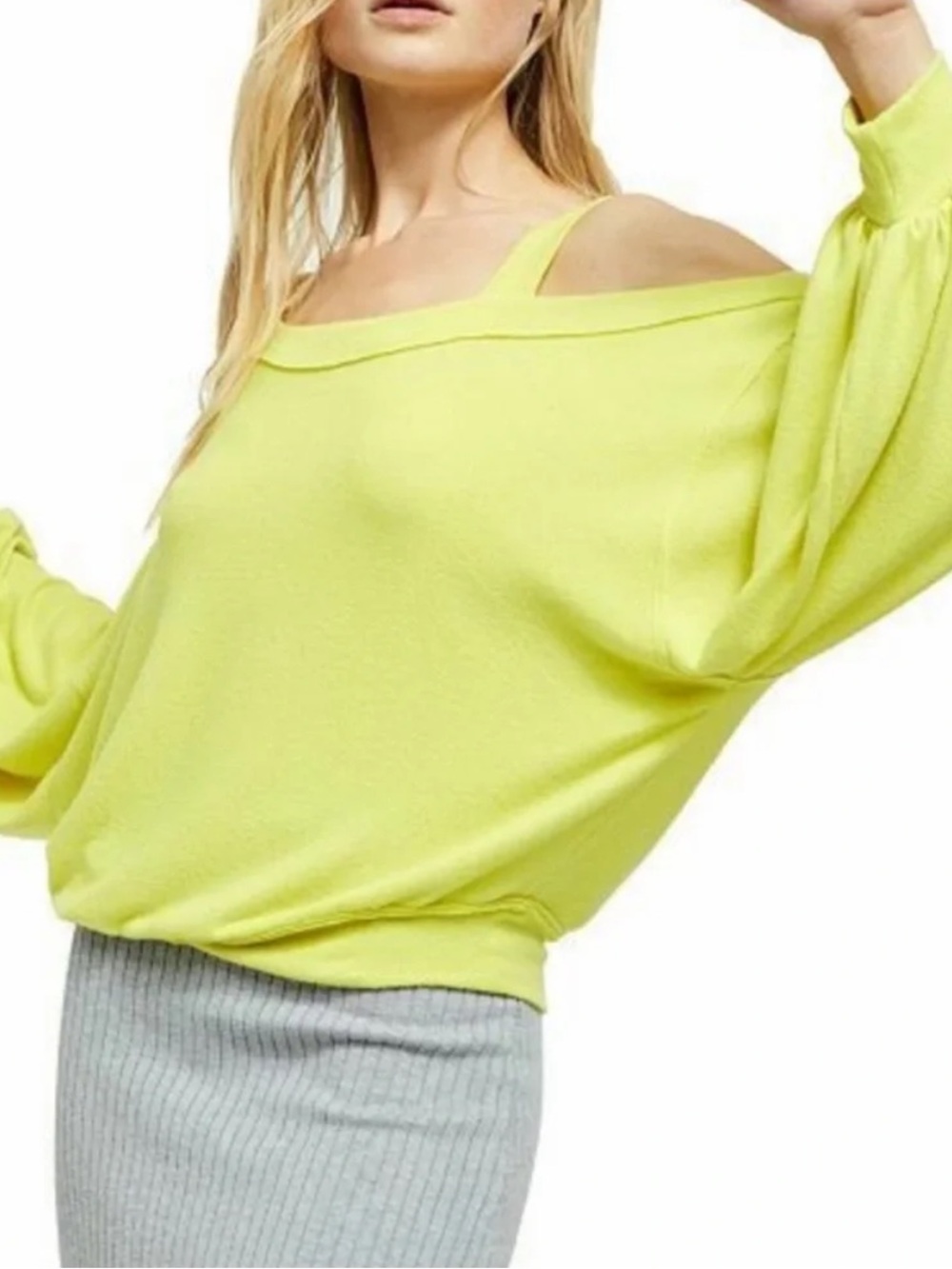 Free People We The Free Off the Shoulder Sweater in Lemon Squeeze NWT Size XL